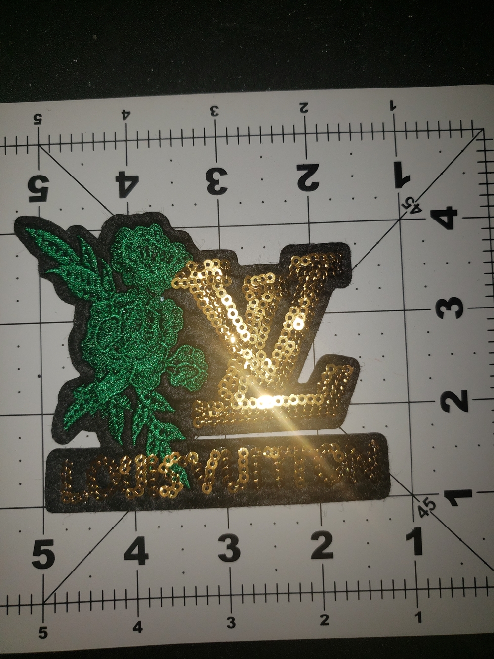 Louis Vuitton LV Sequin Patch with Green Floral Embroidery